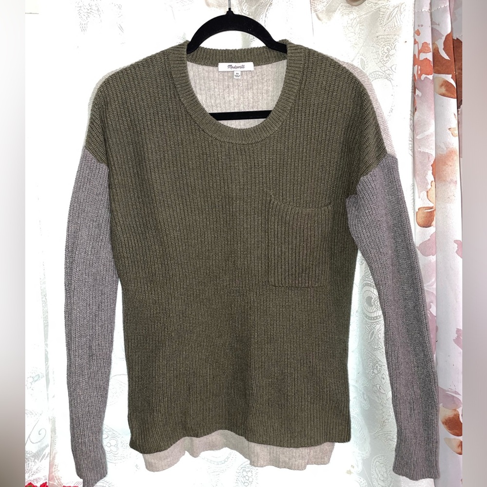 Madewell Thompson ribbed colorblock sweater in heather foliage Size XS